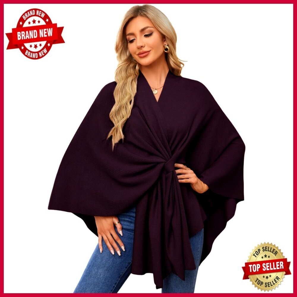 Soft Rayon Blend Poncho Shawl Wrap One Size Fits Most Open Front Sweater